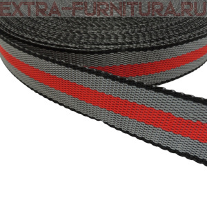 Стропа трехцветная, шир.30мм, цв. черный/серый/красный, уп.25м, пл. 17 гр/м