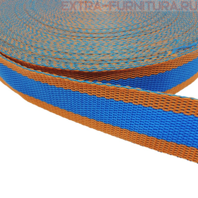 Стропа двухцветная, шир.30мм, цв. оранжевый/василек, уп.25м, пл. 17 гр/м